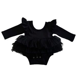 Black Ruffled Long Sleeve Baby Onesie